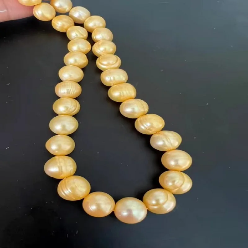

Gorgeous 11-12mm South Sea Baroque Pearl Necklace 925s Silver Button 16-36inch Necklace