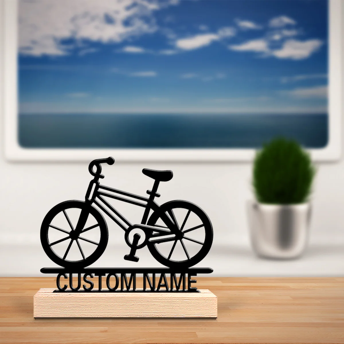 1pc Fashion BIKE Personalized Letter Metal Statue Metal Ornament Art Figurine With Wood Base Metal Statue For Girl Gifts
