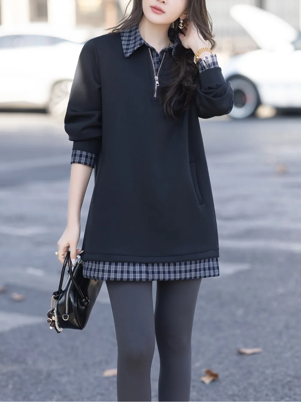 

Casual Collared Sweatirt Mid-Length Women's Spring New Sle Loose Fit Comfortable Daily Wear Faionable Ladies Top