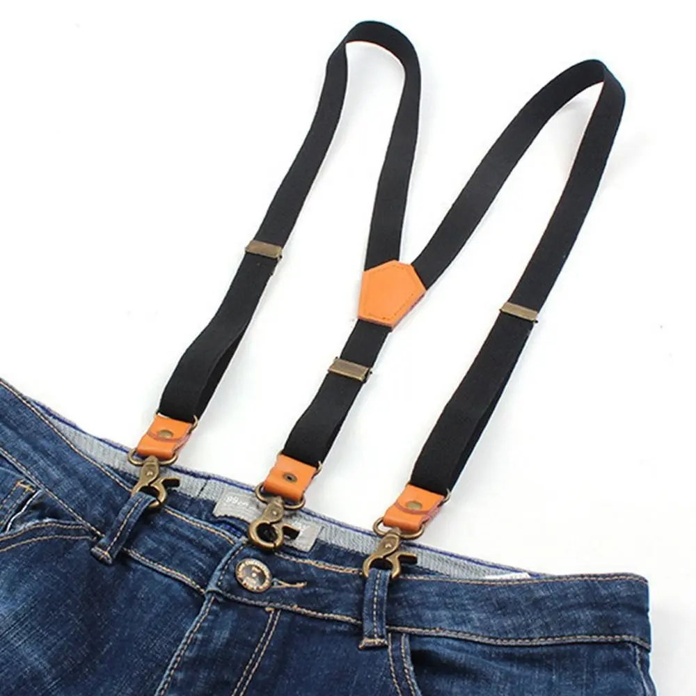 3 Hooks Solid Color For Men Strap Clip Performance Hanging Pants Clip Tie Suspenders Adjustable Braces Suspenders Clips