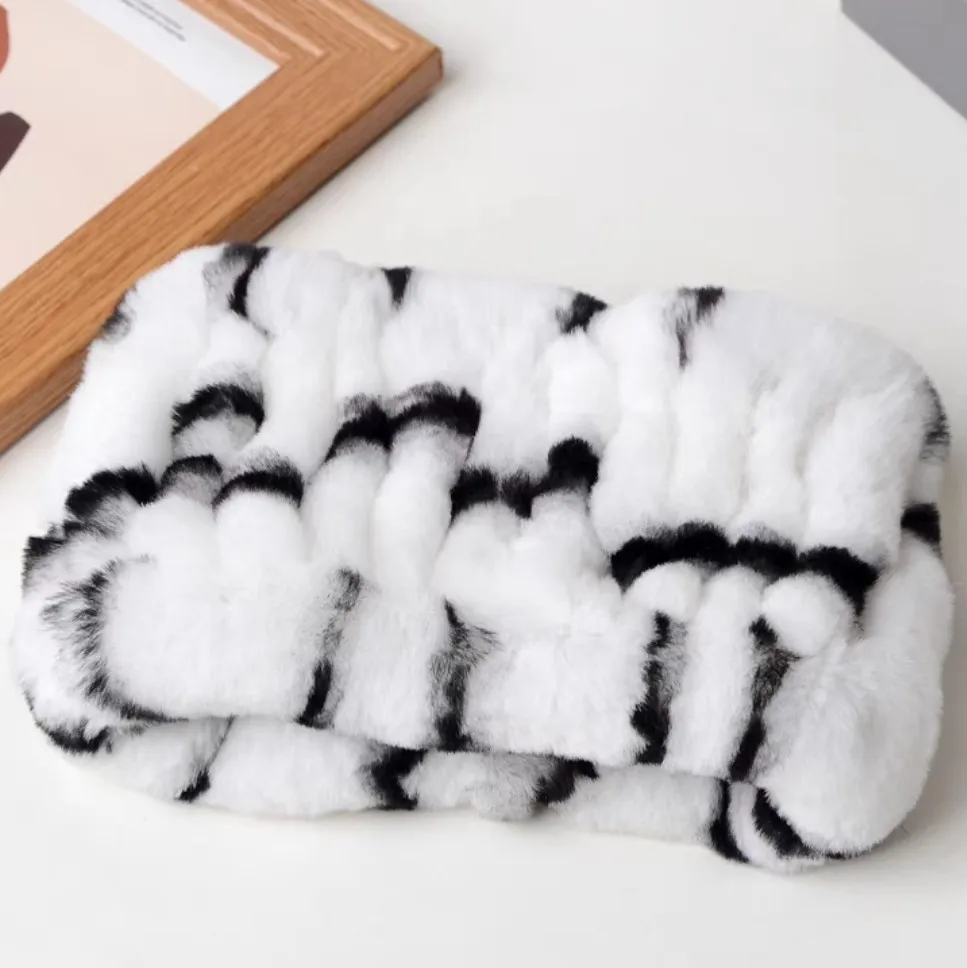 

Женские пушистые аксессуары для шеи, вязаная повязка на голову из натурального меха кролика рекс CX-E-37N