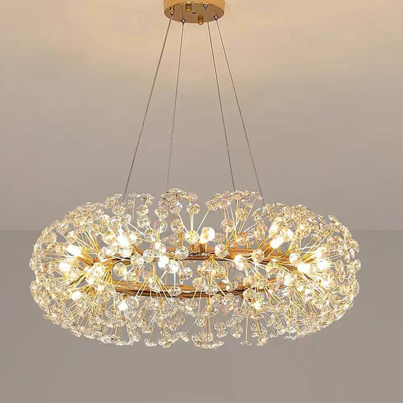 French European Luxury Gold Crystal Lamp Living Room Dining Room Pendant Dandelion Lighting Brand Store Decorative Lamp