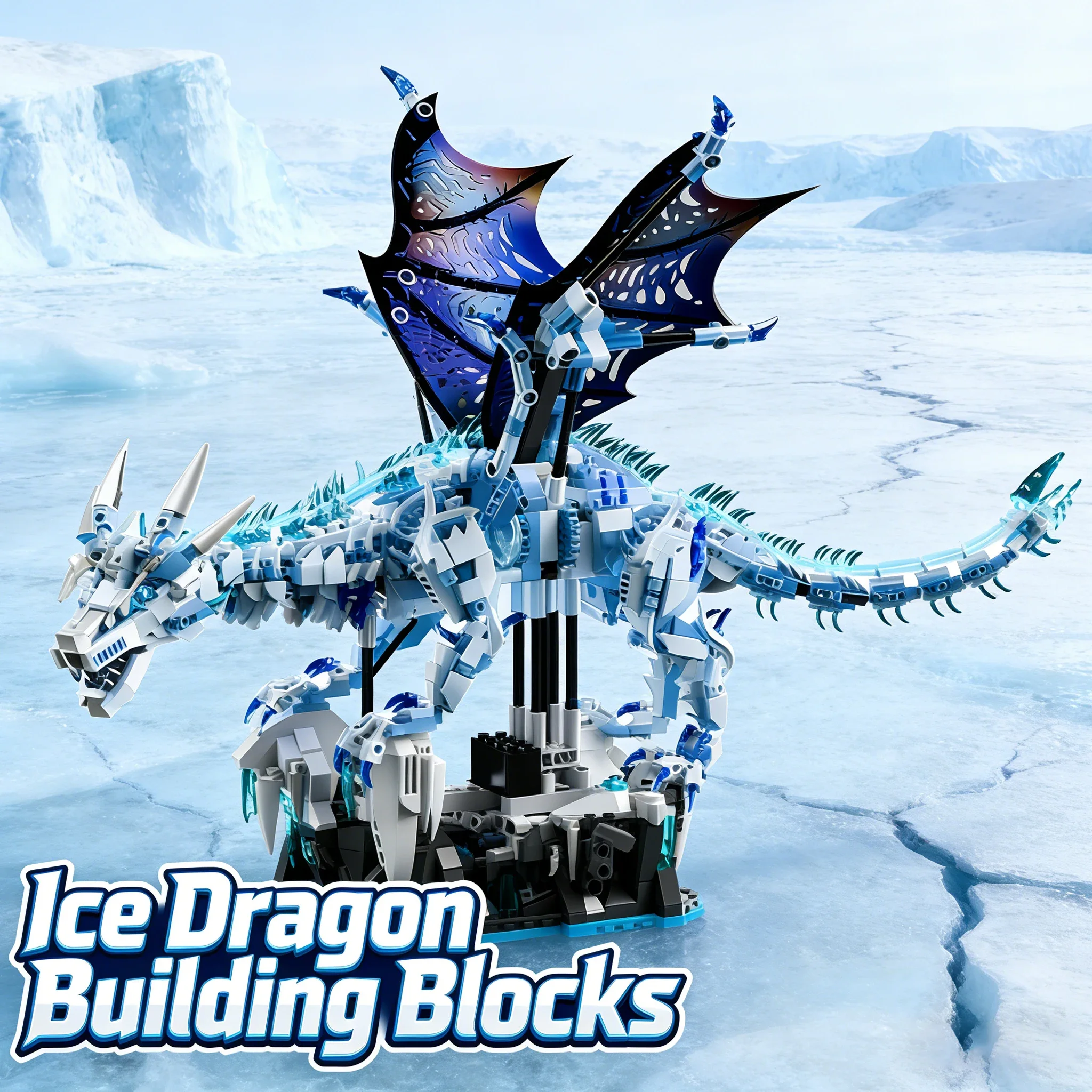 1646PCS Mechanical Frost Dragon with LEDLights Building Blocks Flying Dragon Model Kit DIY Assembly Bricks Kids Christmas Gift​