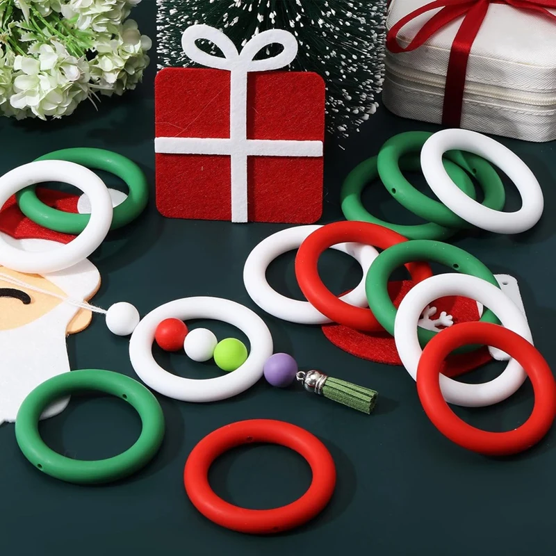 18Pc Silicone Beaded O Rings 65Mm Round Rings With 2 Holes For DIY Keychain Bracelet Necklace Making Christmas Ornaments