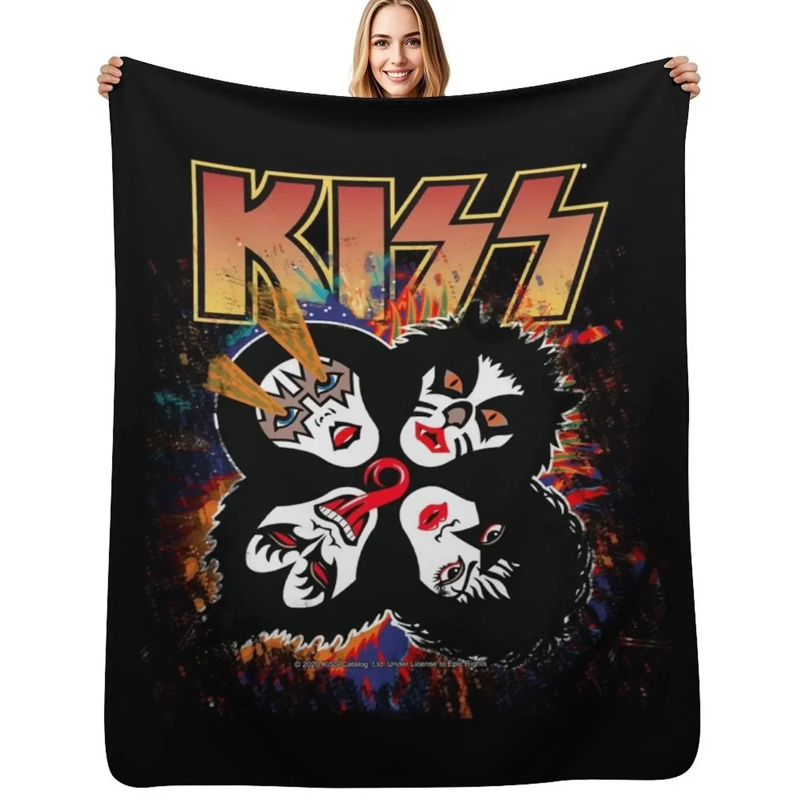 

KISS  the Band - Rock and Roll Over Splash Logo Throw Blanket Multi-Purpose sofa bed christmas decoration Hairy Blanket