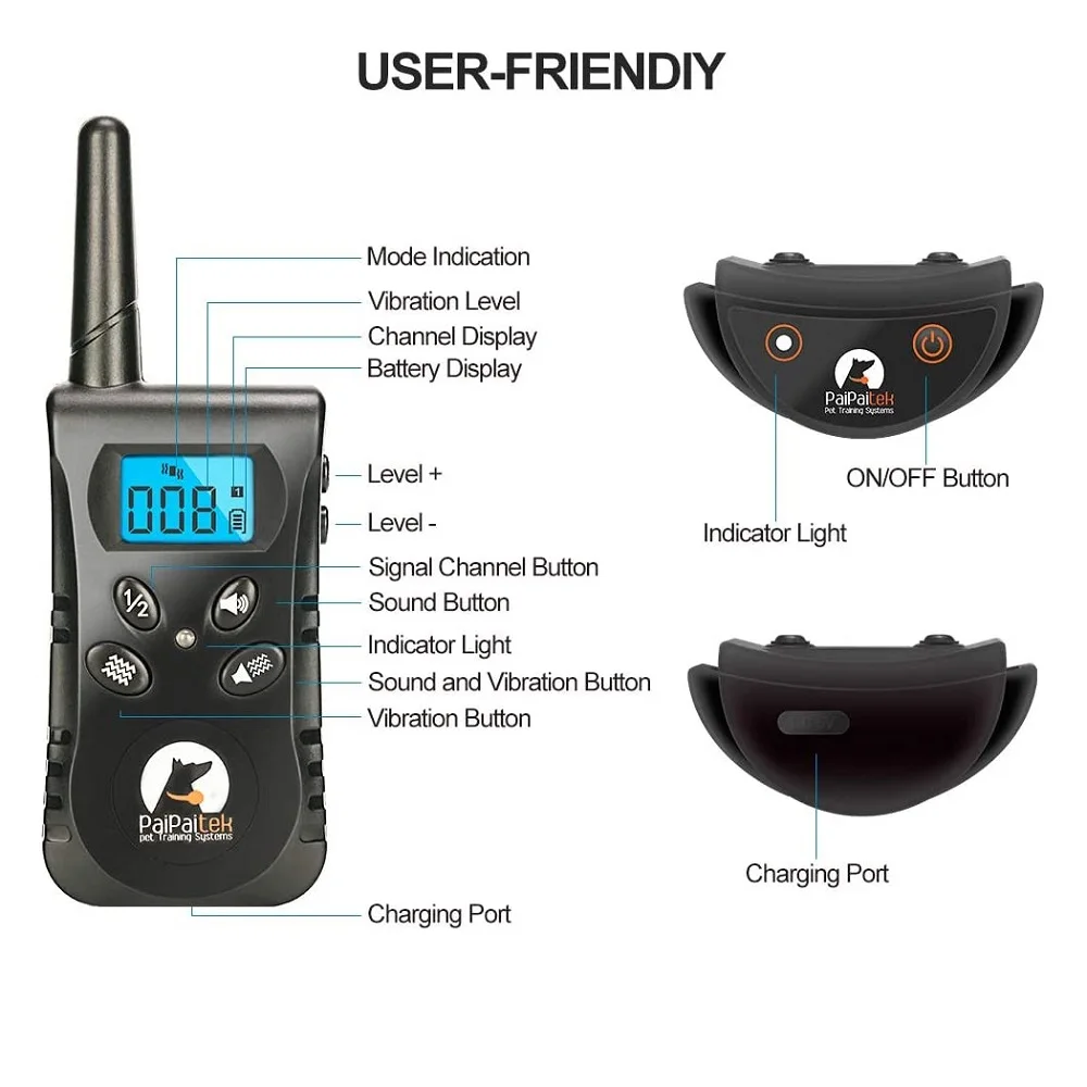 PaiPaitek 1600Ft Dog Training Collar with Remote,No Shock Vibration Collar for Deaf Dogs,Rechargeable Waterproof Dog Bark Collar