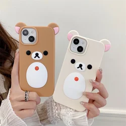 Cartoon Cute 3D Pink Ears Big Mouth Bear Silicone Soft Case for IPhone 12 13 14 15 16 Pro Max 11 15Pro 14Pro IPones Back Cover