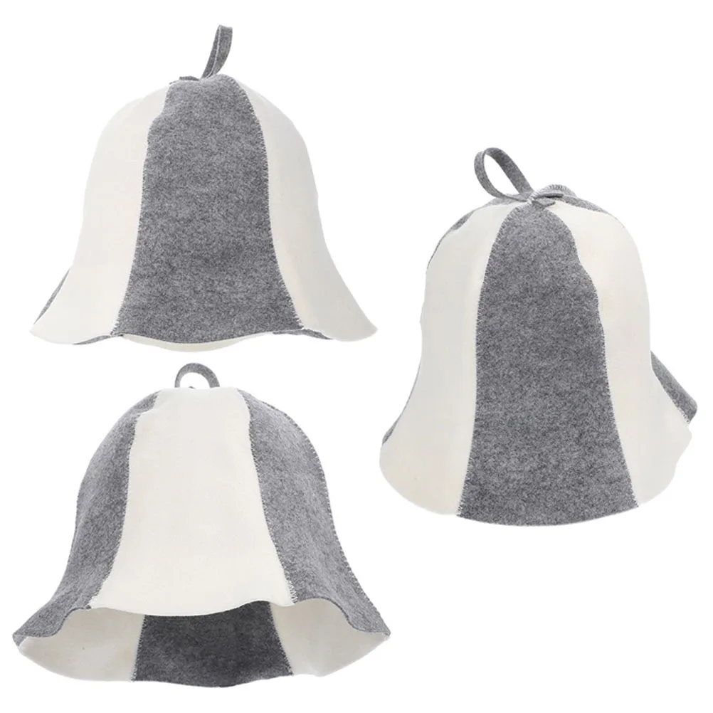 

3 pcs Sauna Hats Bathing Caps for Men Women Grey White 6 Pieces Design Shower Spa Accessories Comfortable Soft Texture