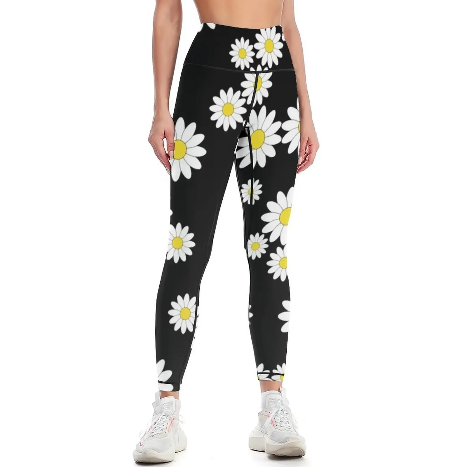 

Cute black daisy print - floral print Leggings sports tennis for sports for push up Women's sports Womens Leggings