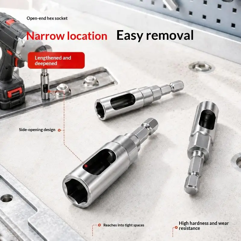 14mm Open Slot Hex Wrench 1/4 Inch Hex Shank Socket Adapter Deep Bolt Remover Fit Drill Impact Driver
