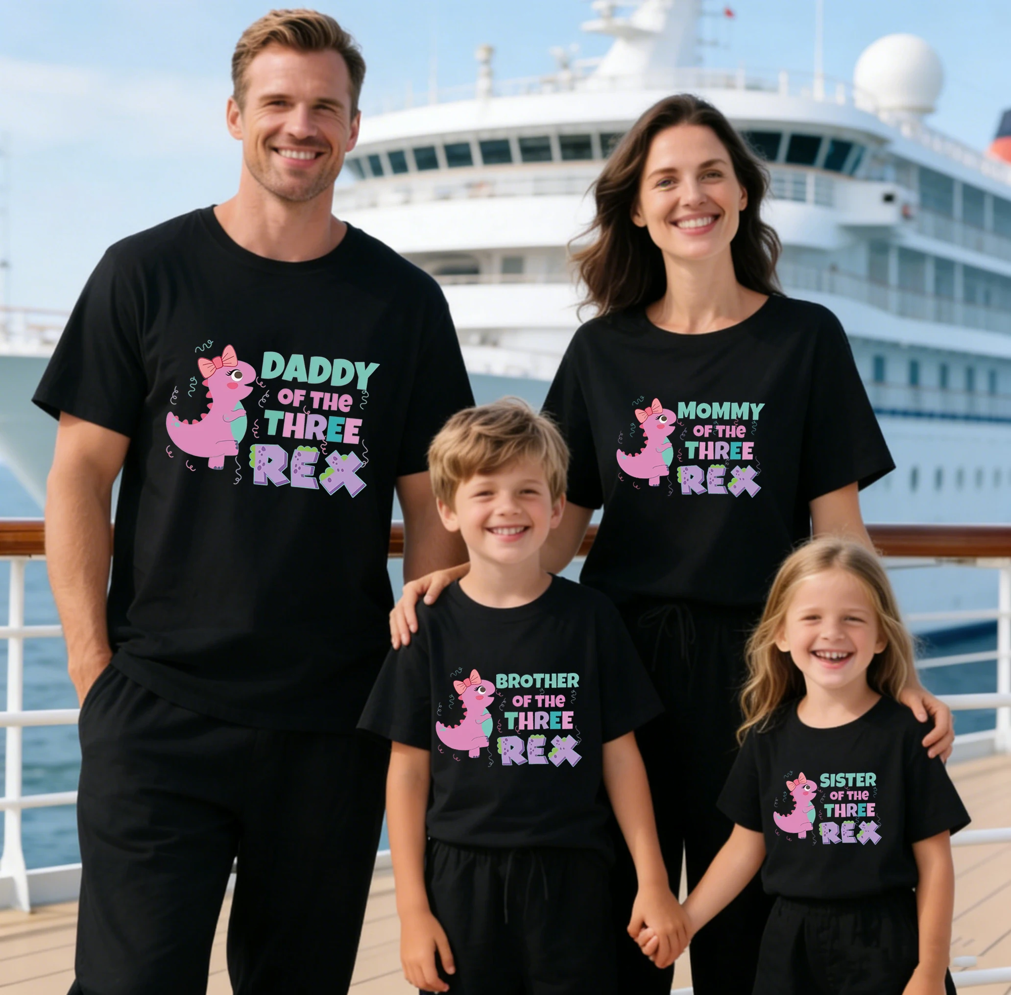Three Rex Birthday Family Matching T-Shirts Family Matching Daddy Mommy Bro Sis T-Shirts for Parents and Kids Unisex Tshirt Tops