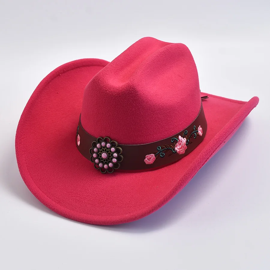 

Western Cowboy Hat for Women British Retro Cowgirl Style Jazz Hat Theme Party Wide Brim Felt Hat.