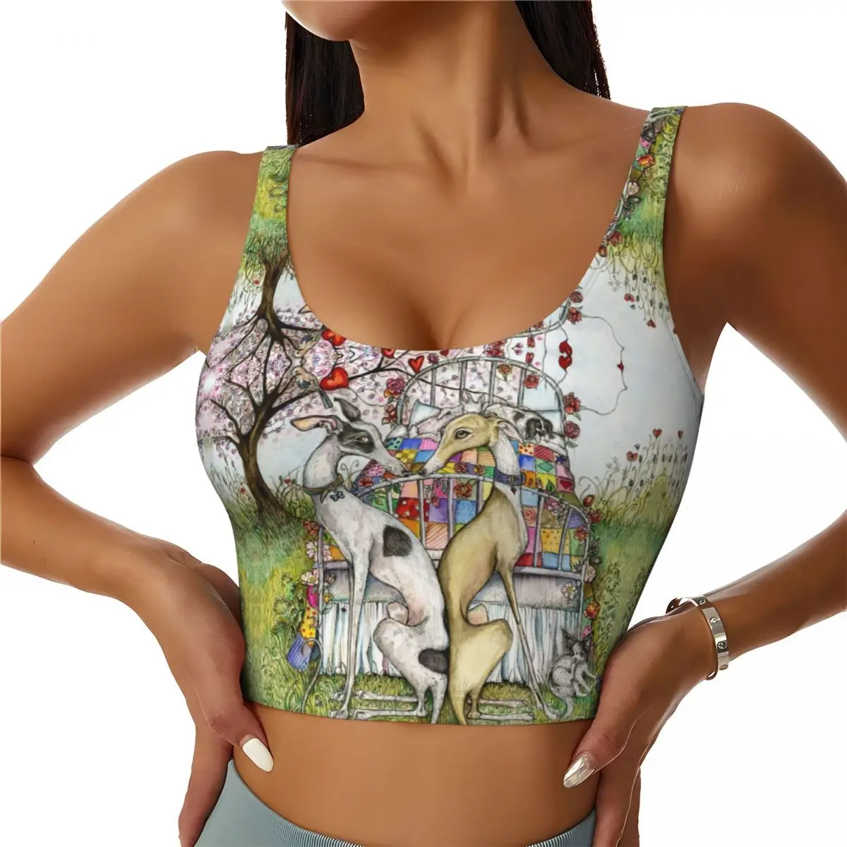 Custom Vintage Whippet Greyhound Dog Sports Bra Women's Hound High Impact Workout Yoga Crop Top