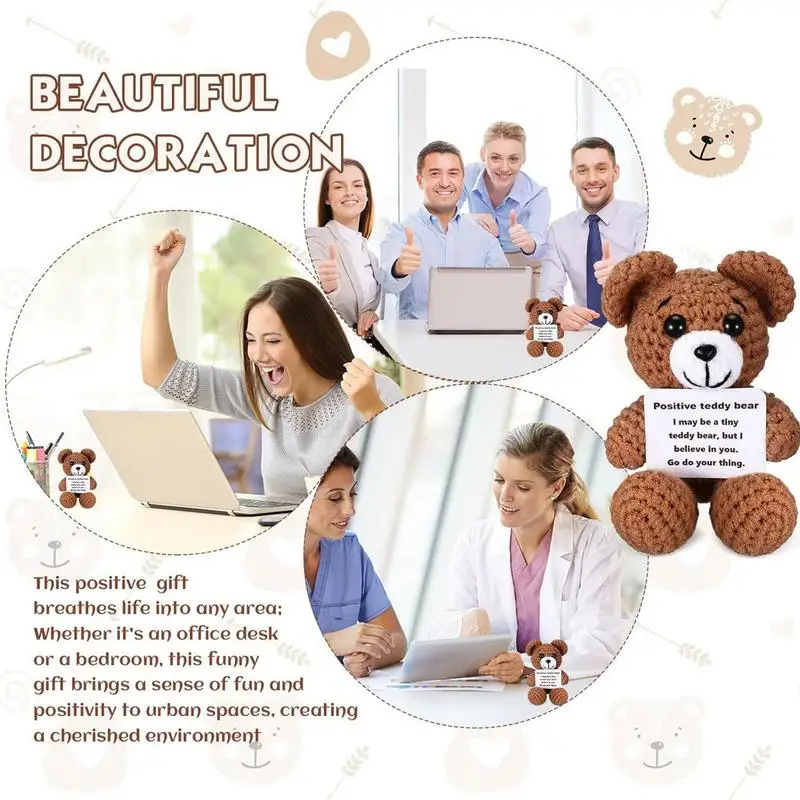 Urso inspirador suporte positivo urso boneca positivo tricô animais urso macio engraçado figura animal para quarto das crianças