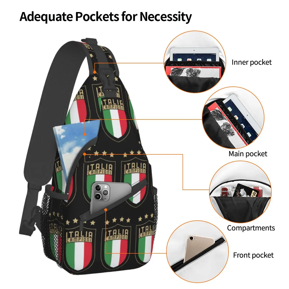 Italien Italien italienische Flagge Cross body Schulter taschen Mode Brusttasche Retro Schulter Rucksack Tages rucksack für Reisen Wandern Sport rucksack