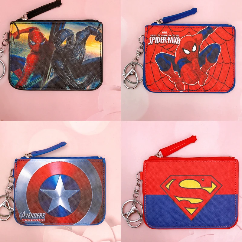 

Hot Marvel Anime Movies Spiderman Figures Coin Purse Student Card Bag Toys Cartoon Key Chain Boys Card Holders Keychains Gifts