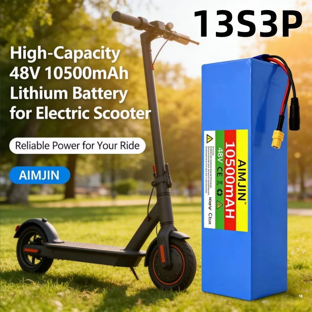 

48V 10500mAh Rechargeable Lithium-ion Battery 13S3P - High Capacity for Electric Scooter with BMS & 54.6V Charger