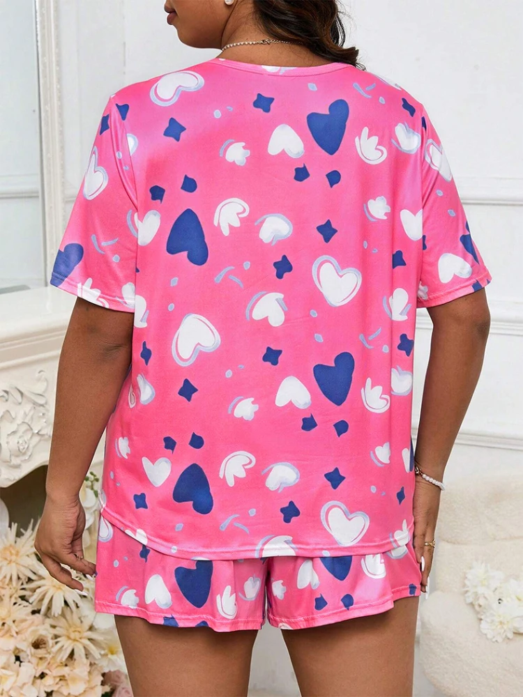 5XL PLUS ขนาดผู้หญิงชุดนอนชุดพิมพ์ชุดนอนแขนสั้นกางเกงขาสั้นฤดูร้อน Comfy ชุดนอน 2 ชิ้นหลวมเสื้อผ้า