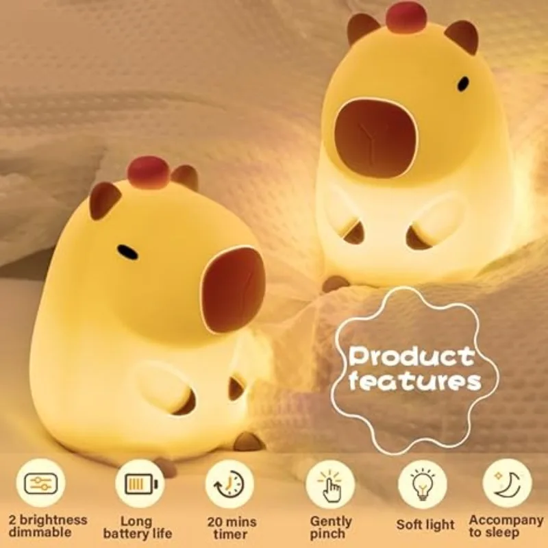Capibala Cute Night Light USB Rechargeable Bedroom Sensor Tap Light Sleep Companion Bedside Desk Lamp Birthday Gift