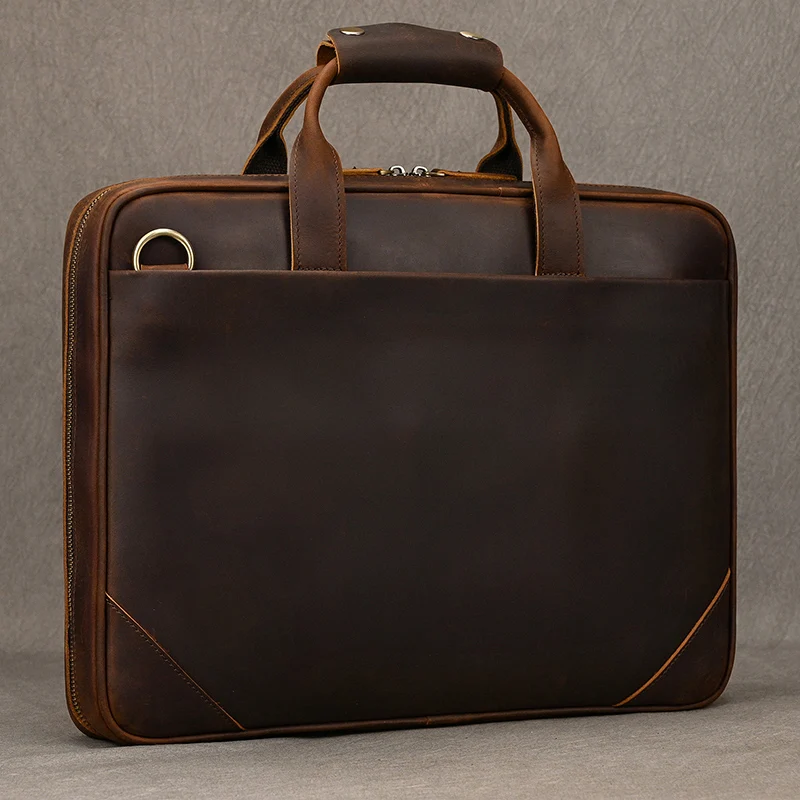 Leather Men's Business Commuter Bag Leather Man Briefcase Cowhide Handbag Retro Fashion Shoulder Bag A4 Document Laptop Bag