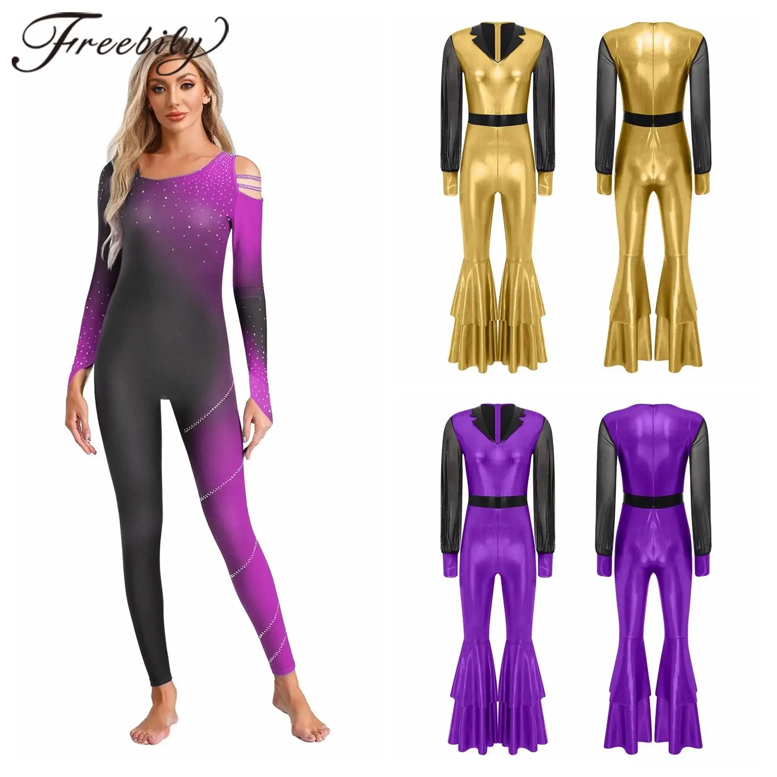 

Figure Skating Jumpsuit for Women Rhythmic Gymnastics Bodysuit Gradient Color Dance Performance Costume Ballet Leotards Outfits