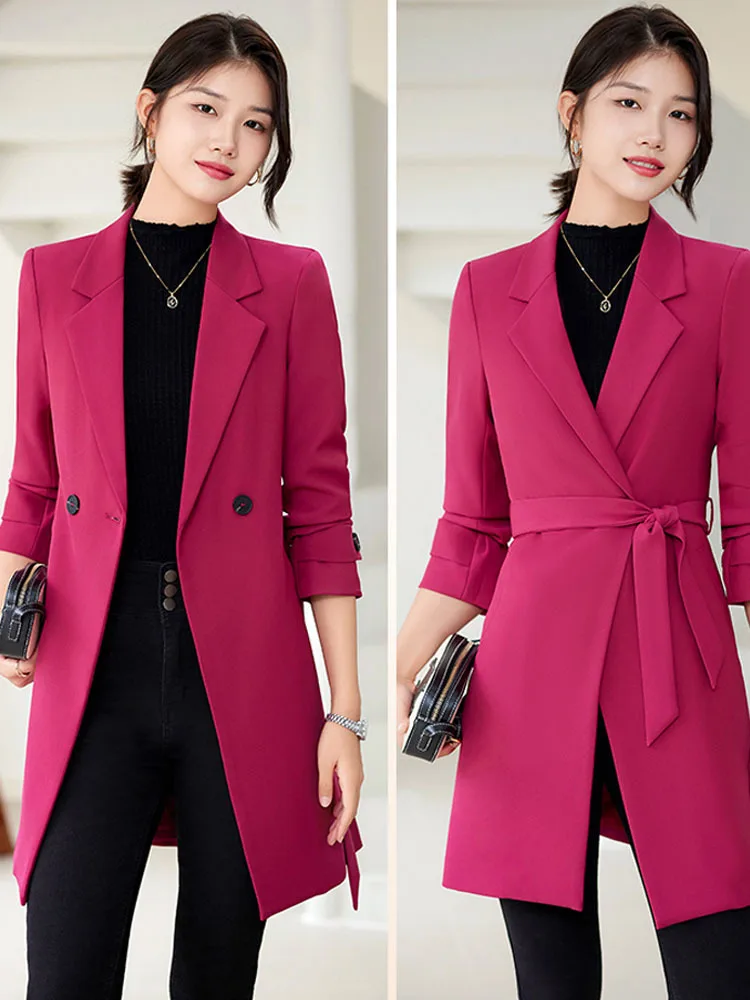 Trench Coat for Women 2023 Solid Office Lady Fashion Double Breasted Jacket Fall Winter Elegant Turn Down Collar Coat