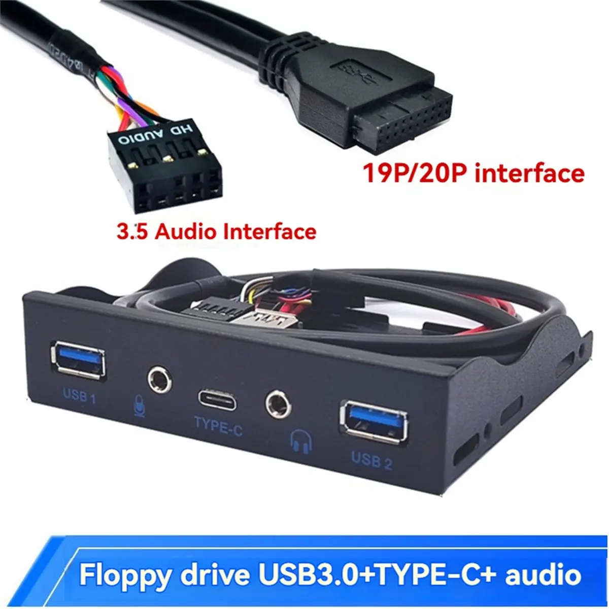 618メガセール-usbハブ-5ポート-フロントパネル-2xusb-30-1xtype-c-hdオーディオ-35mmイヤホンジャック-マイク拡張アダプター-デスクトップpc用