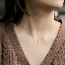 LAMOON Wedding Necklace Women Accessories Natural Rose Quartz 925 Sterling Silver Gold Plated Fine Jewelry Elegant Chains NI065