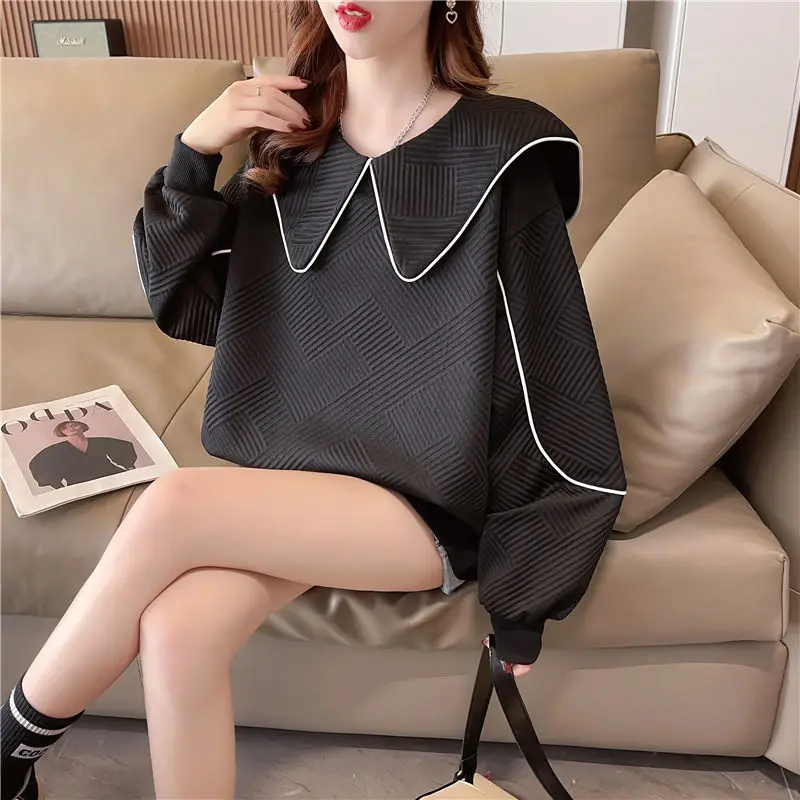 Women's Sweatshirt Without Hats Fashionable Loose and Unique Versatile Age-reducing Lazy Style Slimming Top