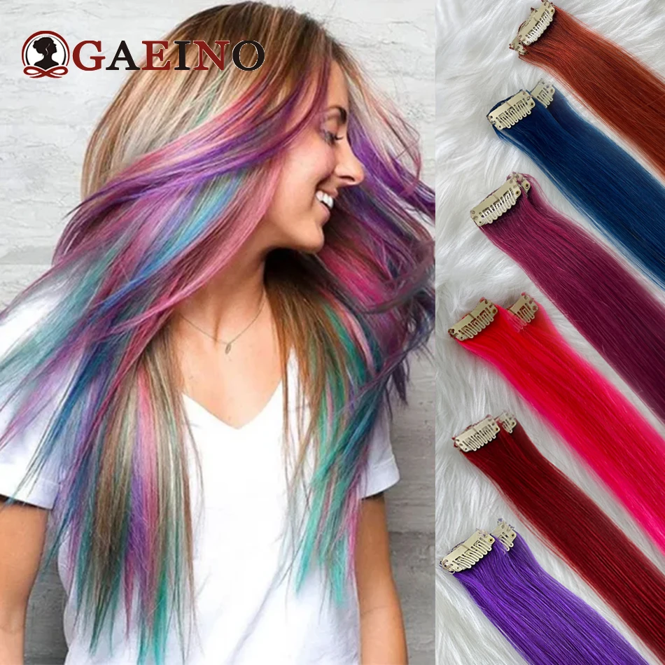 Gaeino One Clip Hair Extensions Real Human Hair Clip In One Piece Hairpieces Straight Colored Hair Extensions For Women