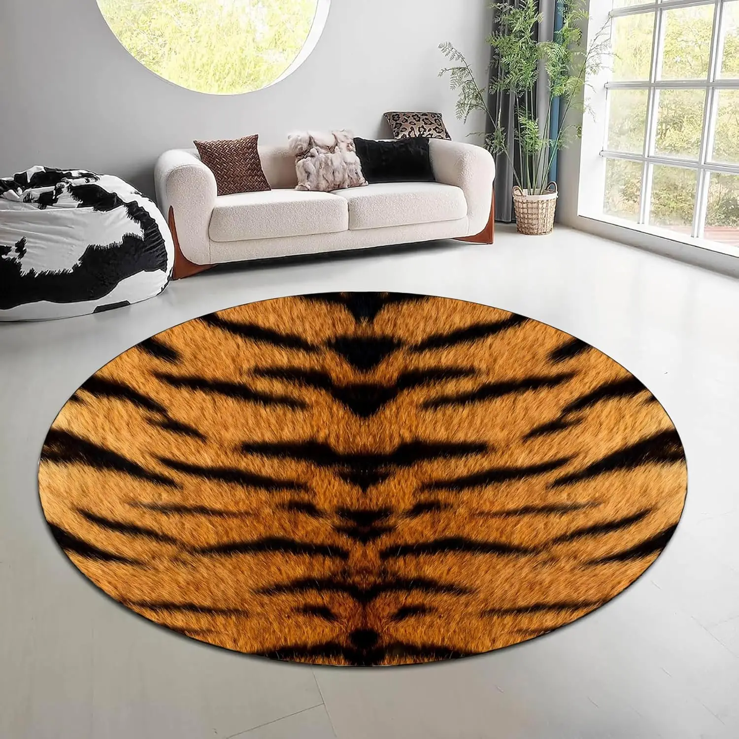 Leopard Zebra Print Round Rug Faux Animal Skin Patchwork Area Carpet Wild Safari Theme Luxury Living Room Bedroom Floor Cover