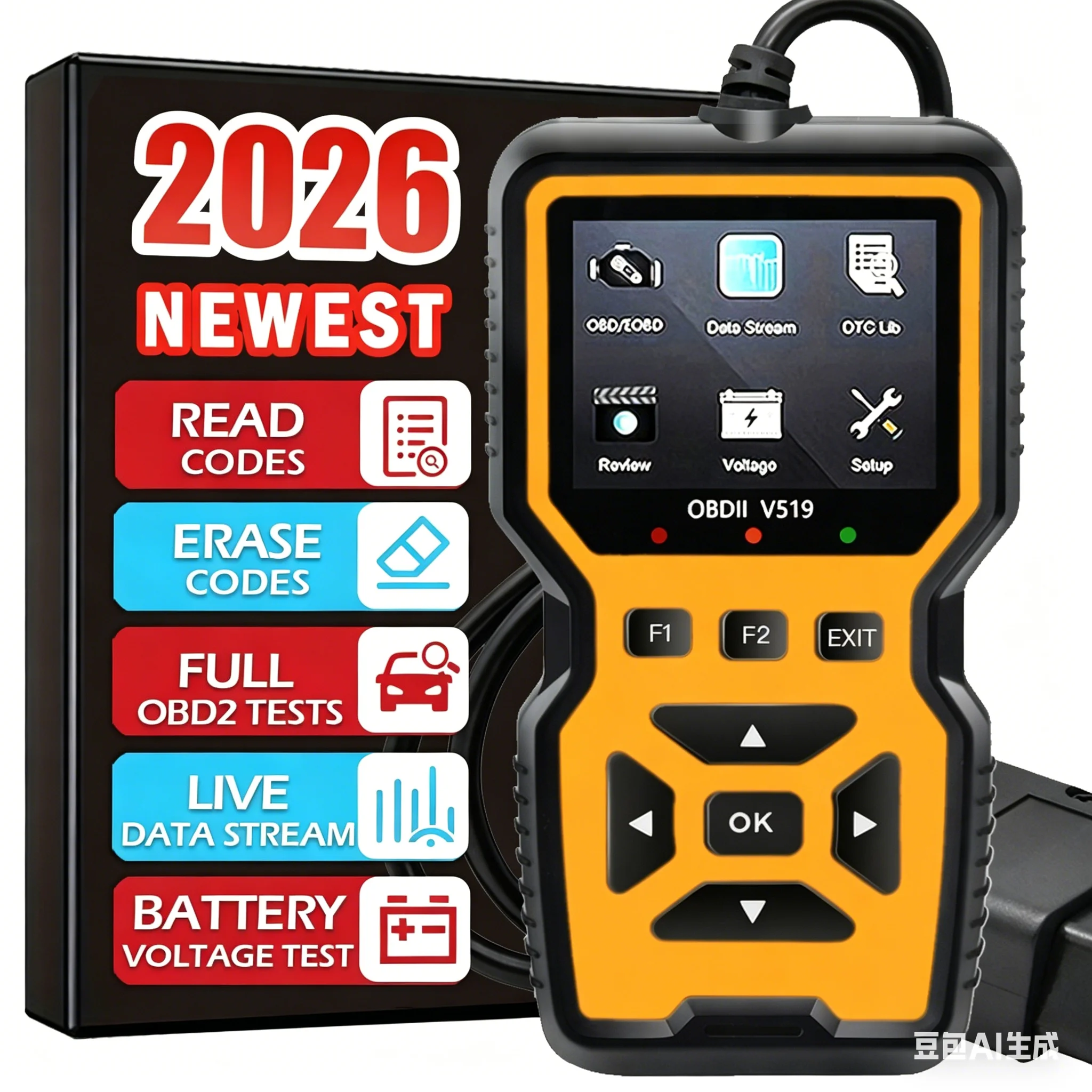 

Car Obd2 Scanner Diagnostic Tool Code Reader, Car Voltage Tester Engine Fault Code Scanner, Charging Tester Diagnostic Tool V519