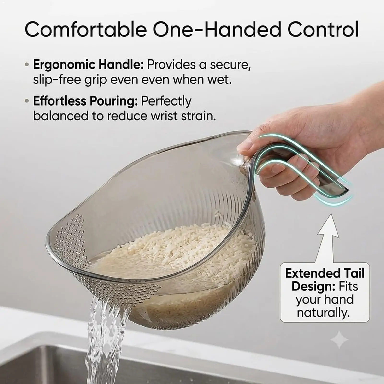 Colander Bowl with Handle Rice Cleaner Strainer Rice Washing Bowl Fruit Washing Cleaner for Home Kitchen Sink Cooking Garden