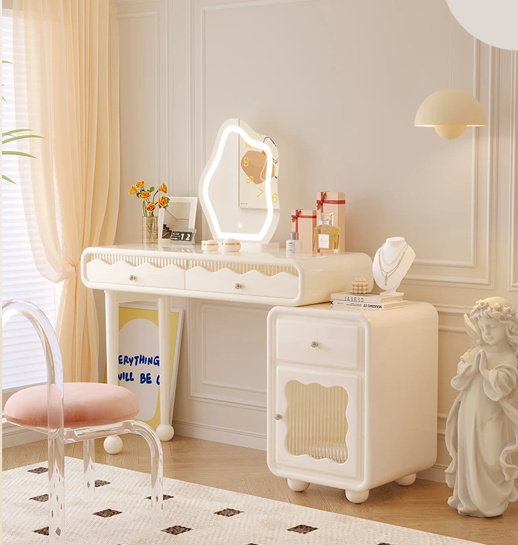 

Туалетный столик во французском кремовом стиле, столик для макияжа, главная спальня, минималистское современное светлое роскошное облачное зеркало