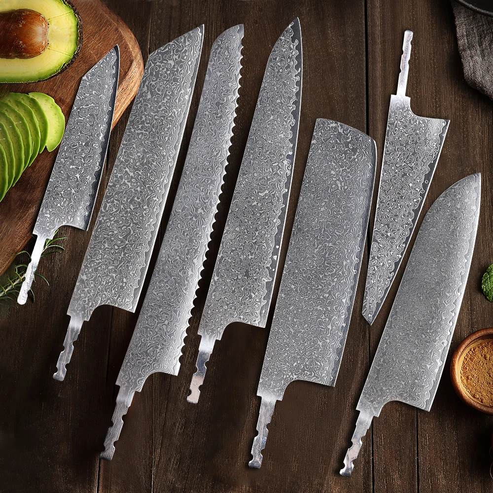 TURWHO 1-7PCS Hand Forged Japanese Style Blank Blade DIY Damascus Steel Kitchen Knives Set DIY Making Handmade Chef Knife Blade