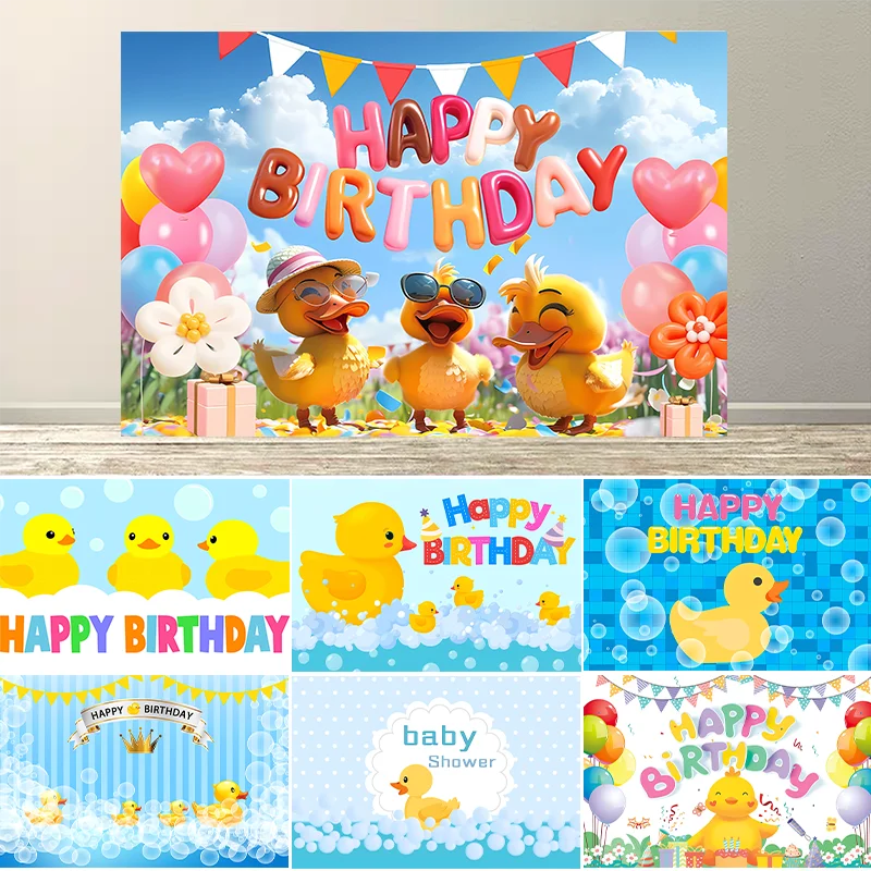 

Little Yellow Duck Theme Birthday Backdrop Colorful Cute Cartoon Animal Bubbles Bath Baby Shower Decorations Cake Table Supplies
