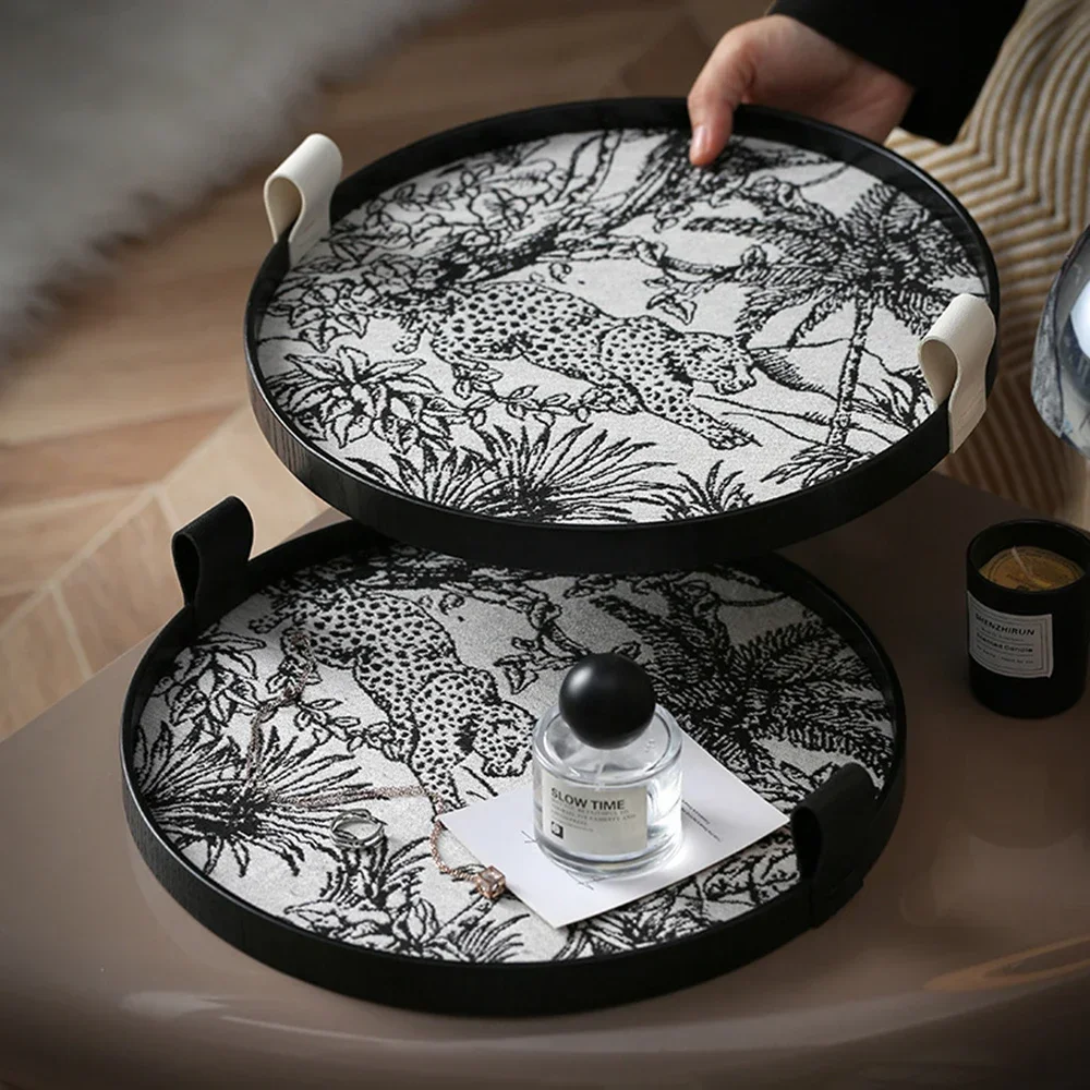 Light Luxury and High-end Round Entrance Storage Wooden Tray Retro Style Home Bedroom Perfume Cosmetic Aromatherapy Jewelry Tray