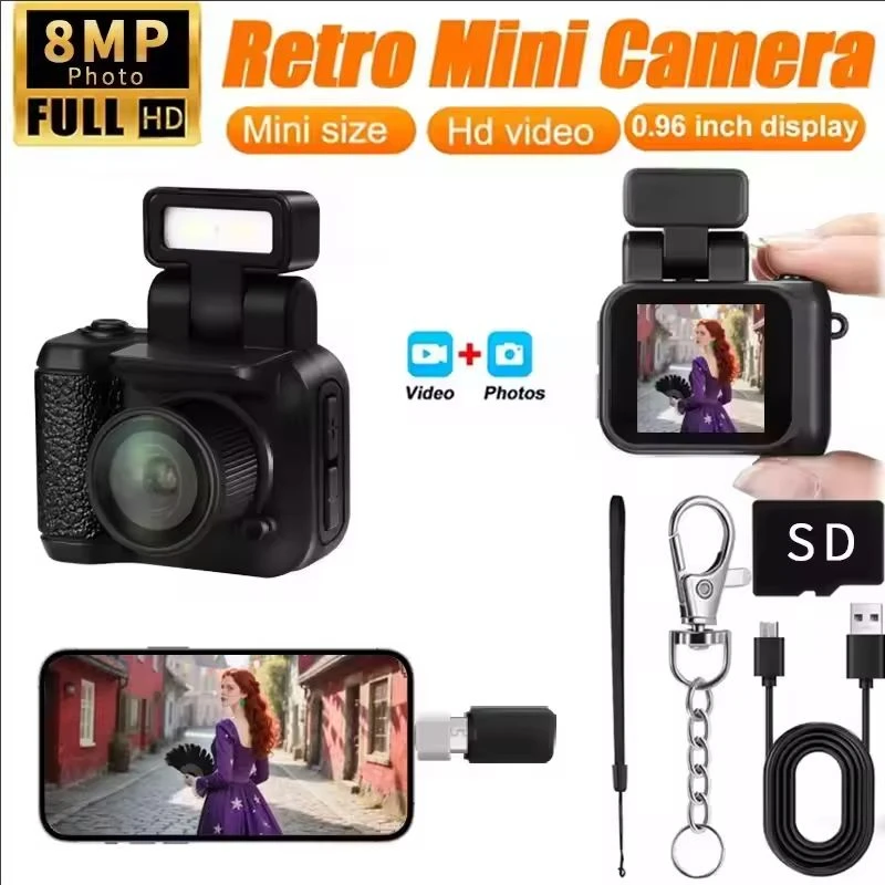 Y4000 Mini Keychain Camera 1080P HD Portable Retro Kids Cam Ultra Compact Pocket DV Video Recorder with Flash Lamp