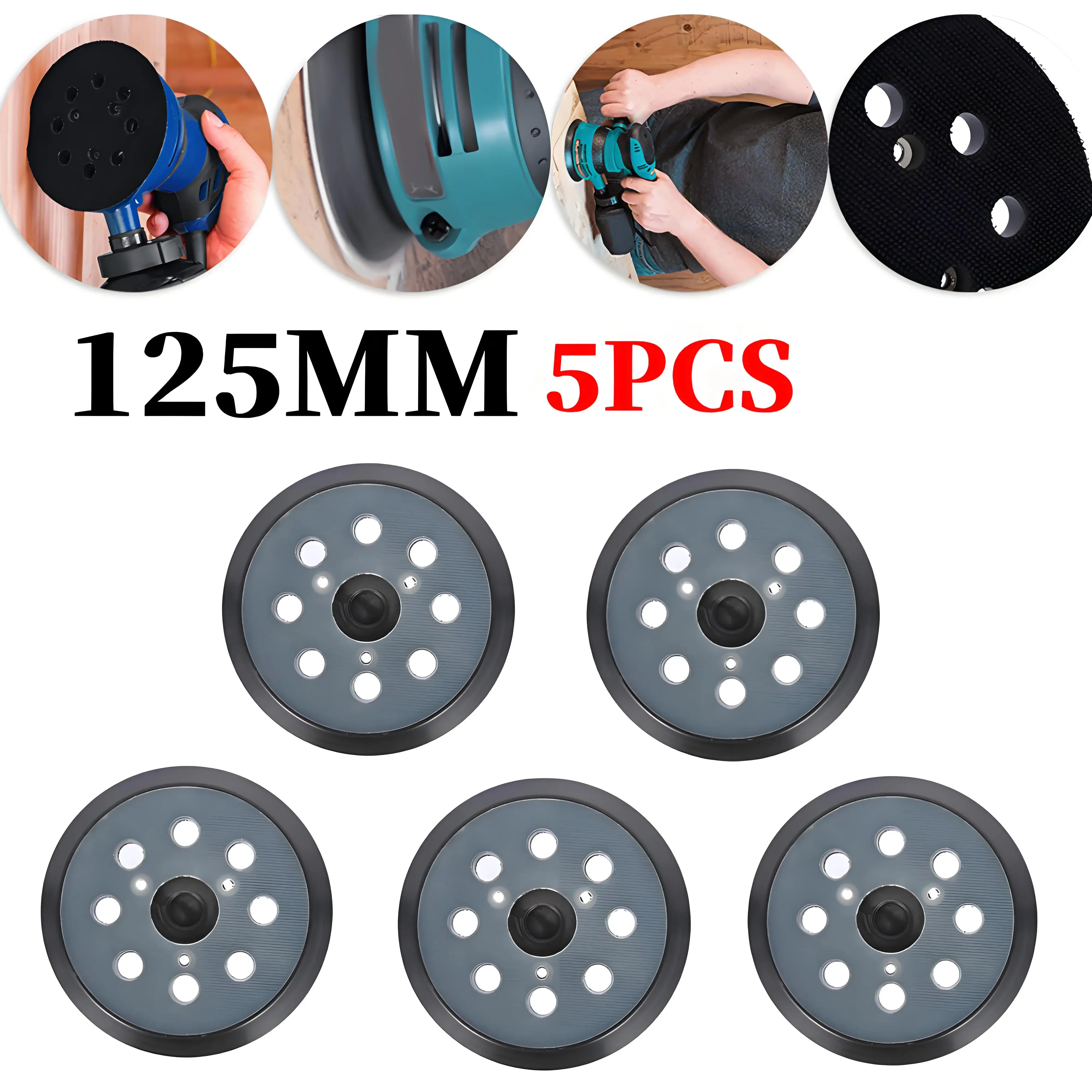 

5Pcs 5 Inch Sanding Disc 125mm 8-Hole Hook and Loop Sander Pad Part For Polishing & Grinding Hook and Loop Woodworking Tools