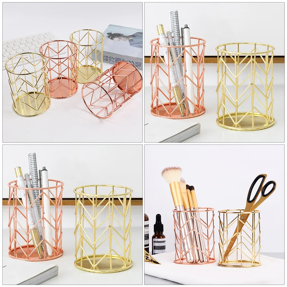 Makeup Brush Holder with Lid Wrought Iron Storage Tube Cup Multipurpose Desktop Organizer Container Nice Pens