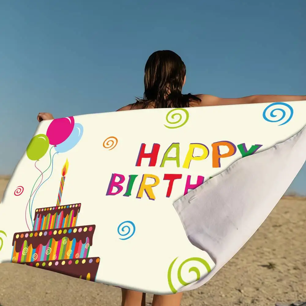 

Happy Birthday Microfiber Blanket Quick Drying Beach Towels Oversized Printing Super Absorbent Pool Towel Blanket