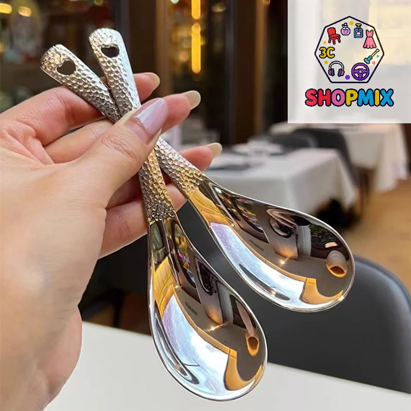 

Stainless Steel Spoon Deepening Large Capacity Spoon Silver Mirror Polished Cutlery Dinnerware Soup Family Kitchen Tableware