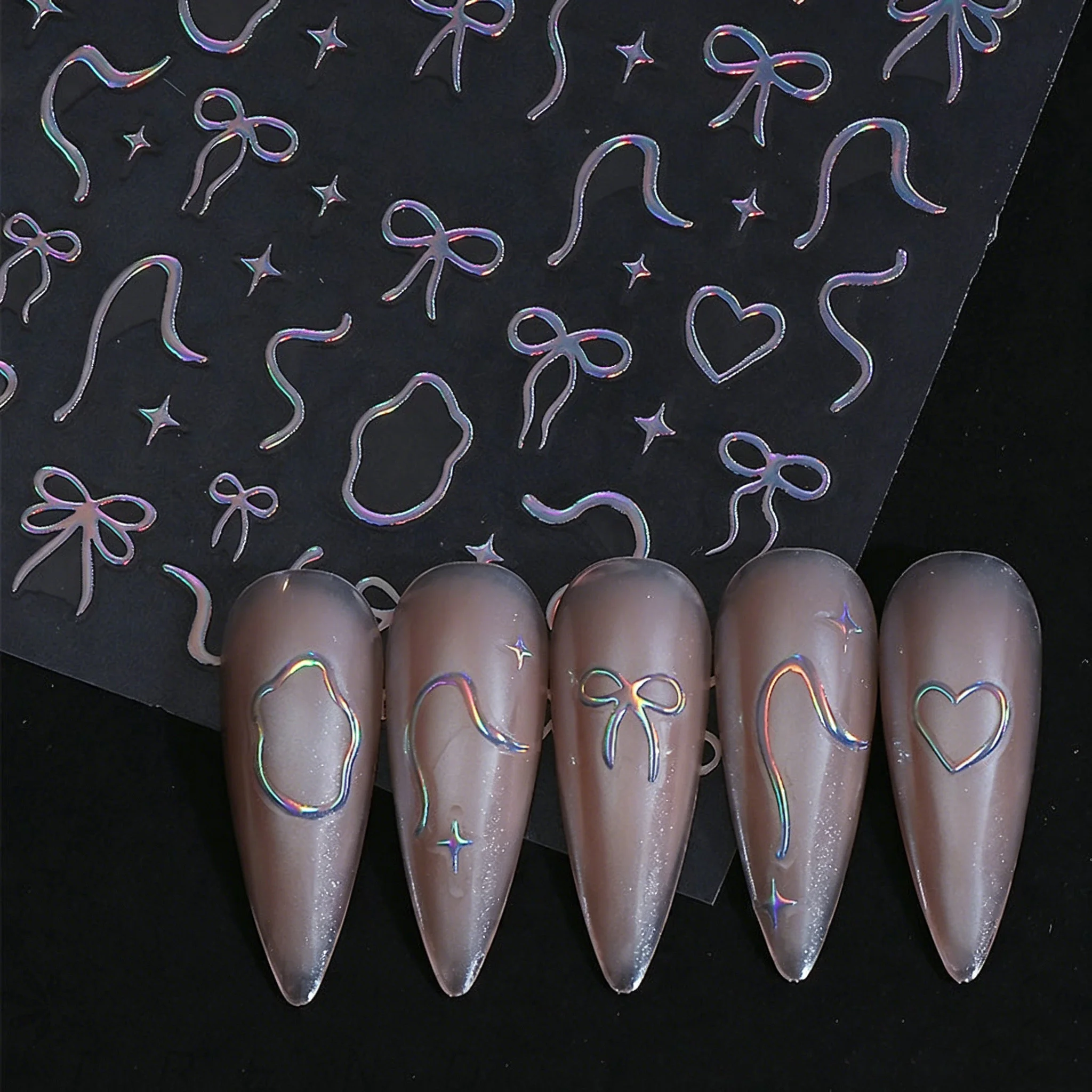 Bestselling INS French Style Ribbon Bow, Star & Heart Self-Adhesive Nail Stickers for Girls