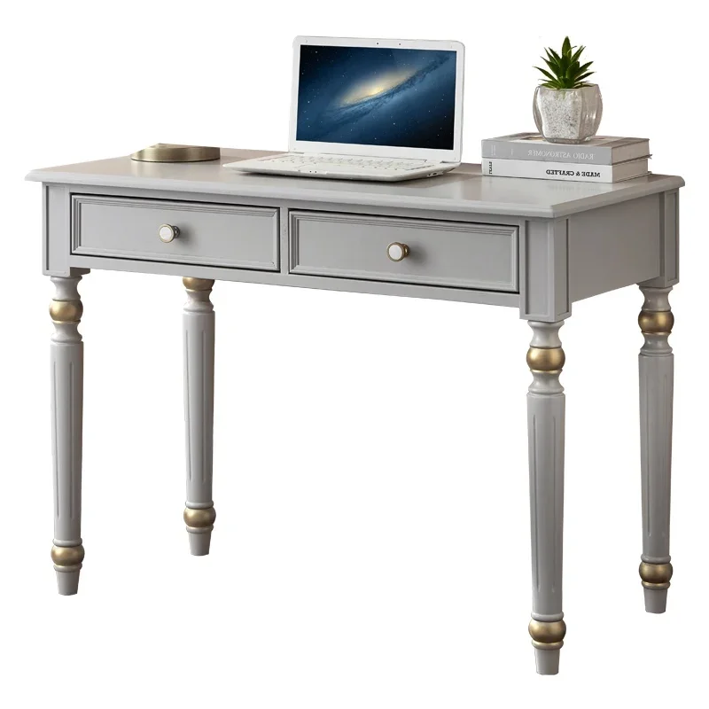 American light luxury solid wood desk European Morandi gray French cream style computer desk household small writing desk