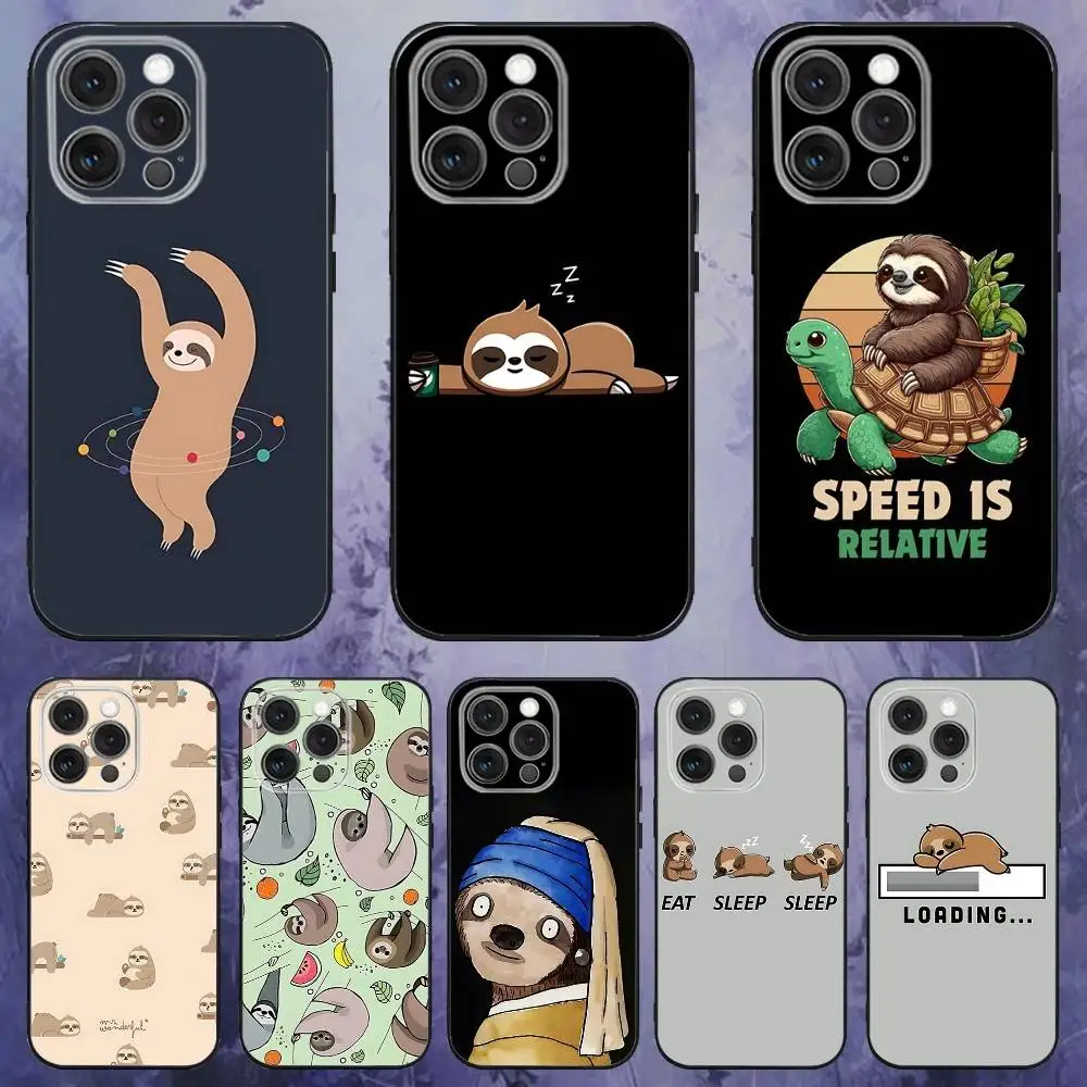 

Cute Animal Sloth Phone Case For iPhone 16e,16,15,14,13,12,11,Pro,X,XS,Max,XR,Plus,Mini Soft Black Cover