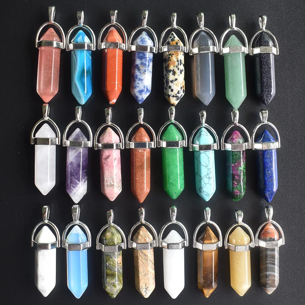 Wholesale 24pcs/lot Fashion quality assorted natural stone mixed pillar charms chakra Pendants & necklaces for making free