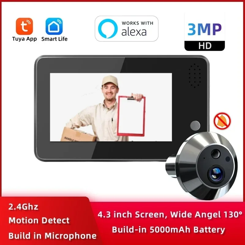 2024  Mini Peephole camera Tuya Smart 130 Wide Angle 3MP Wireless Hot Viewer Door Eye Camera Video peephole for the door