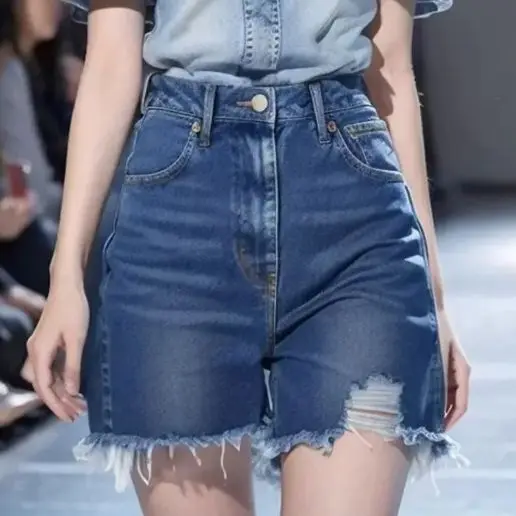 Short en denim bleu à manches courtes pour femmes, deux pièces, imbibé, chemise d'été, nouveau design coréen