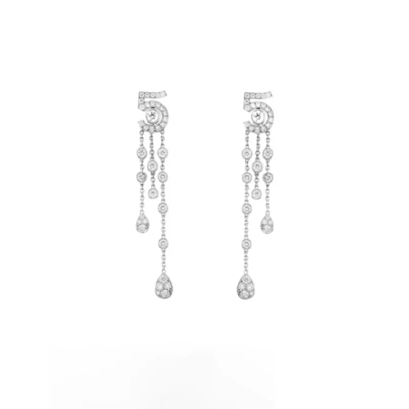 925 Sterling Silver three row diamond fringe number two wear method Light luxury sterling silver earrings