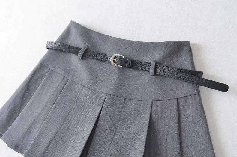 Grauer Faltenrock für Damen, 2026, neuer Frühling und Sommer, hohe Taille, A-Wort-Rock